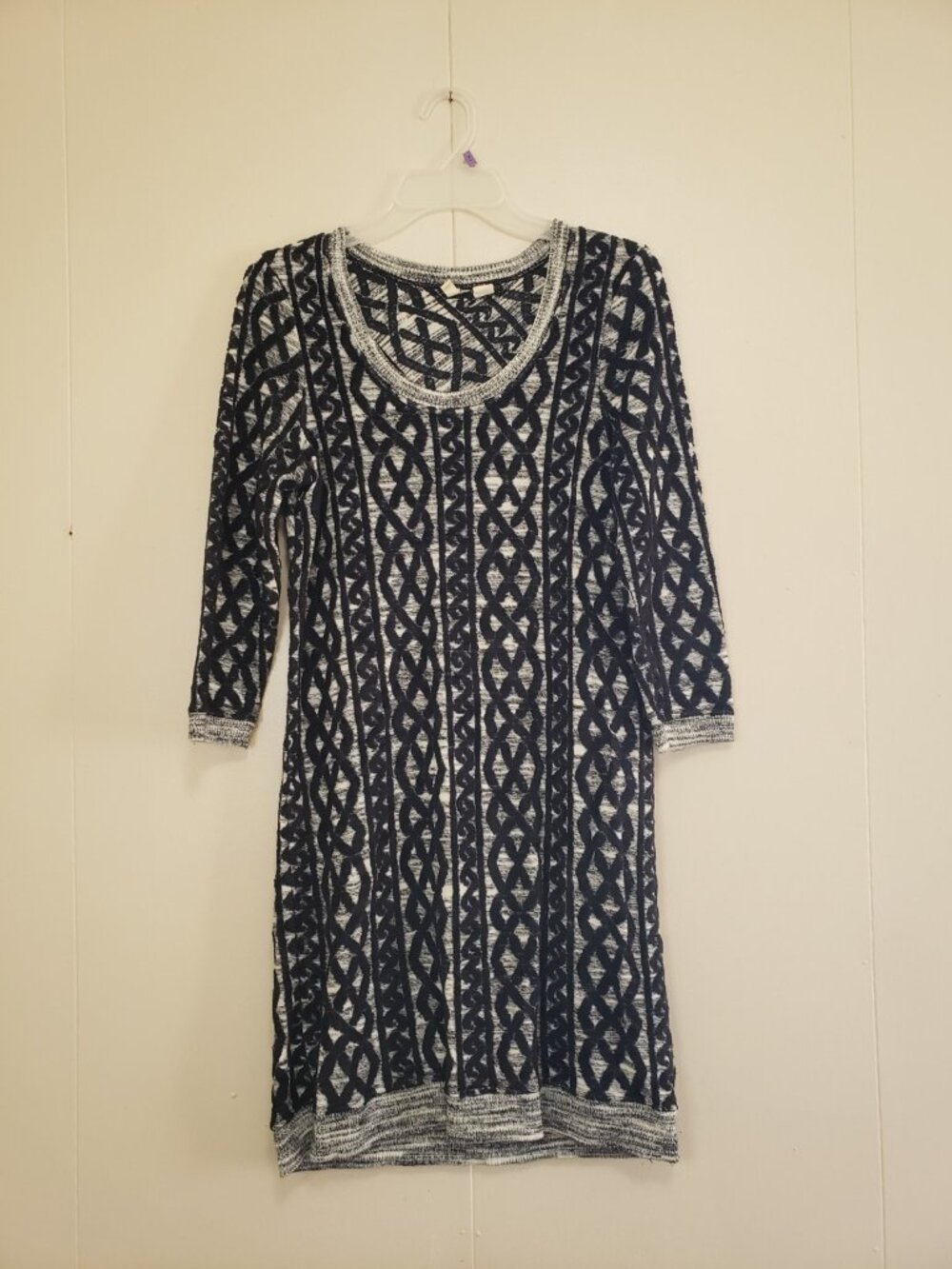 Moth Women S Sweater Dress Anthropologie Heather 3/4 Sleeve Textured Line Winter